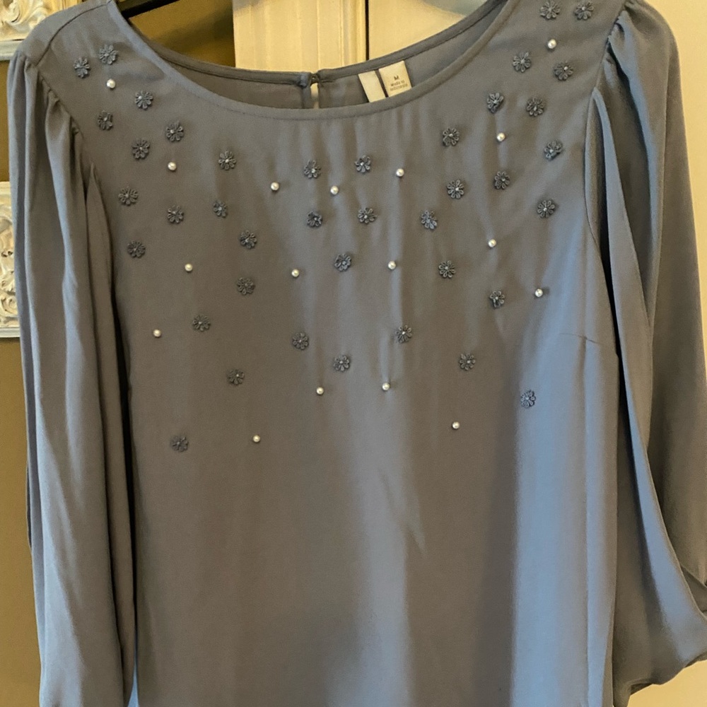 Slate blue blouse with beaded embellishments!